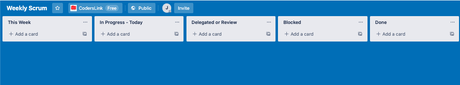 coderslink trello board screenshot