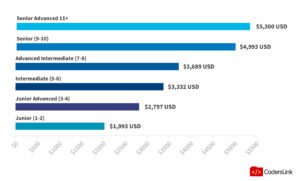 Comparison of developer salaries by experience